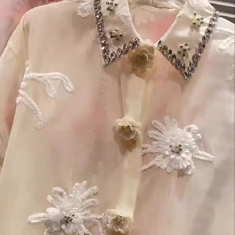 Embroidery Cardigan - Camisas e Blusas Femininas de Alta