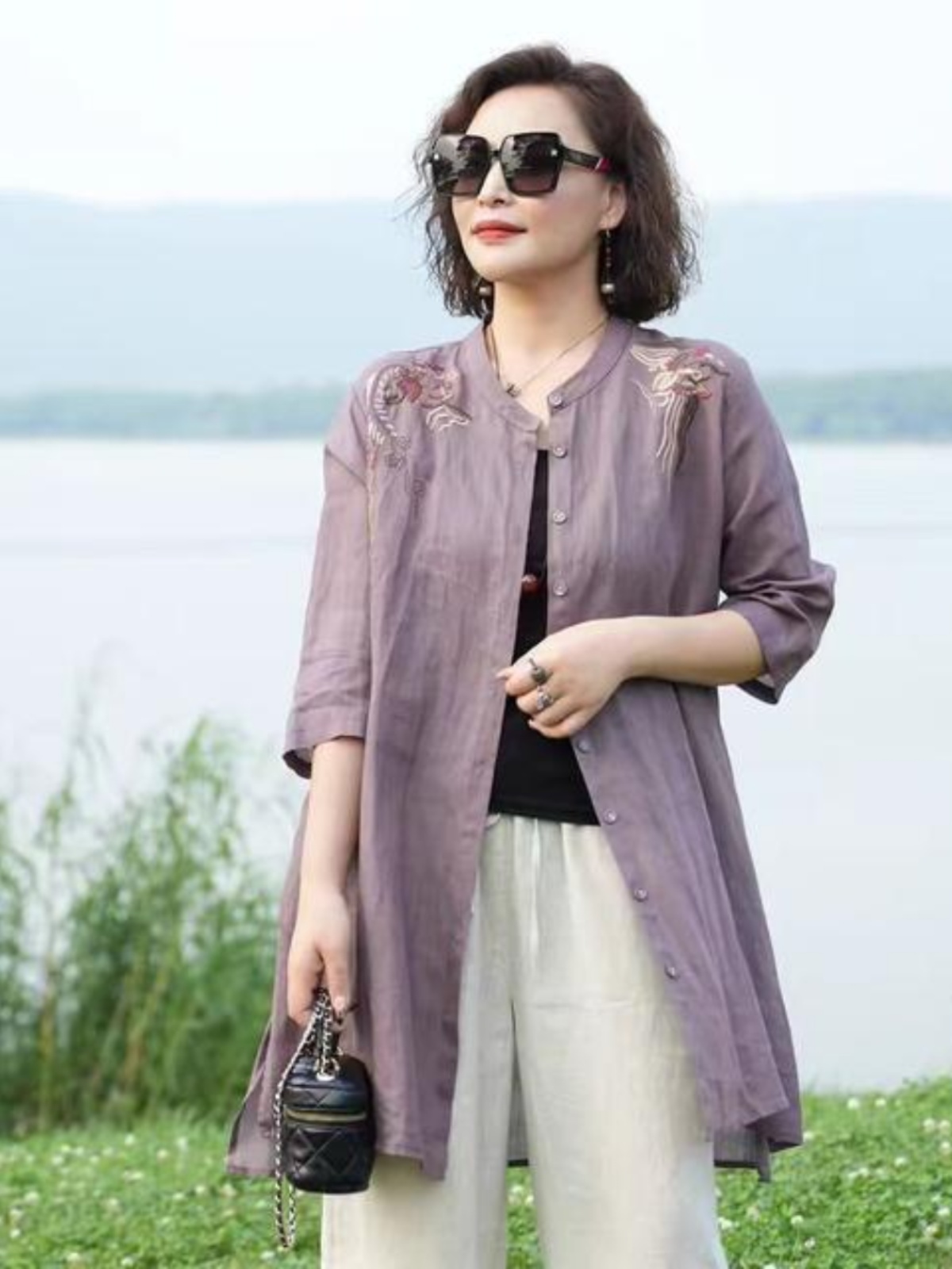 Embroidery Cardigan - Camisa de Algodão e Linho Bordada