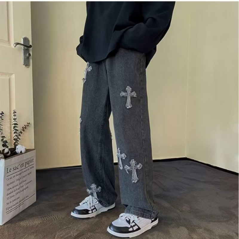 Embroidery On Jeans - Cruz bordado y2k jeans dos homens