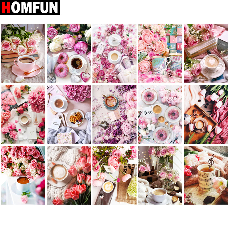 Embroidery Cross Stitch Patterns - HOMFUN-Full Broca Diamante Bordado, Cenário Flor,