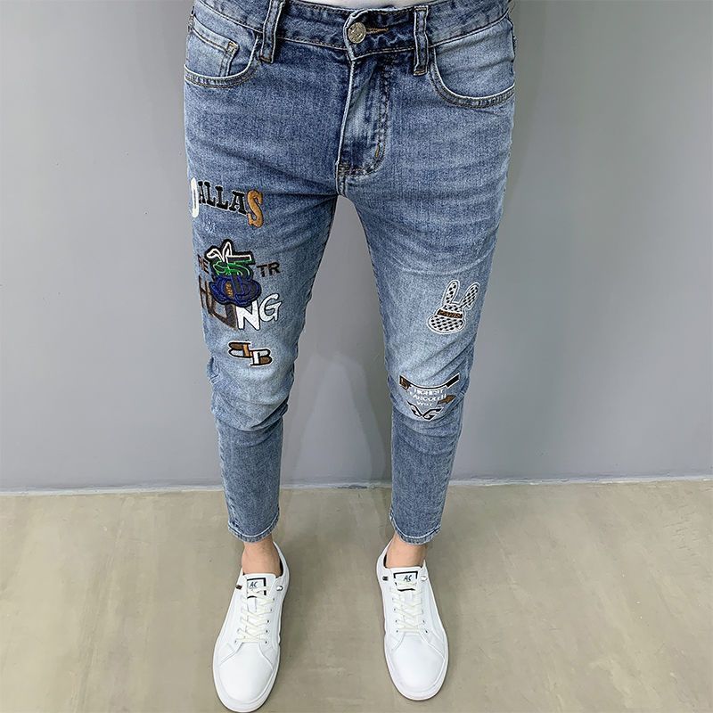 Embroidery On Jeans - Marca de luxo dos homens magro