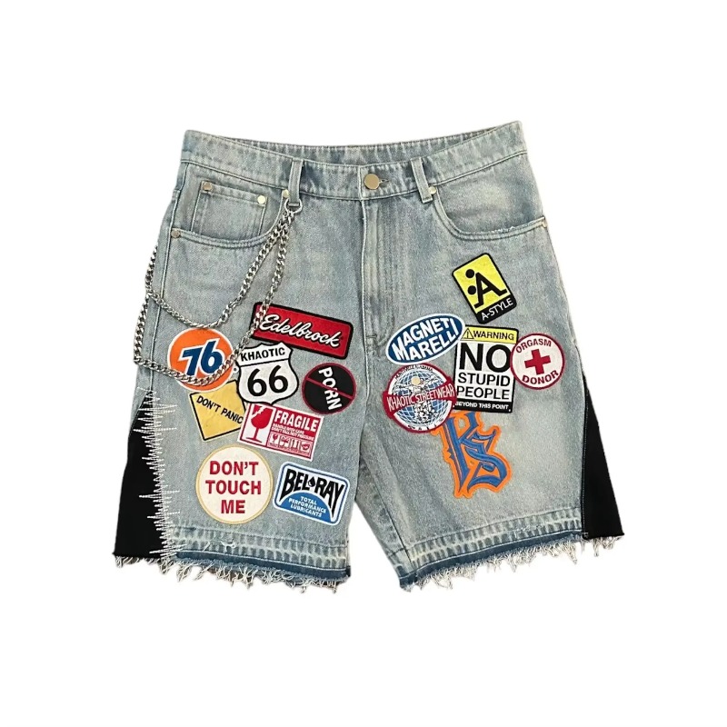 Embroidery On Jeans - Americano retro denim shorts y2k jeans