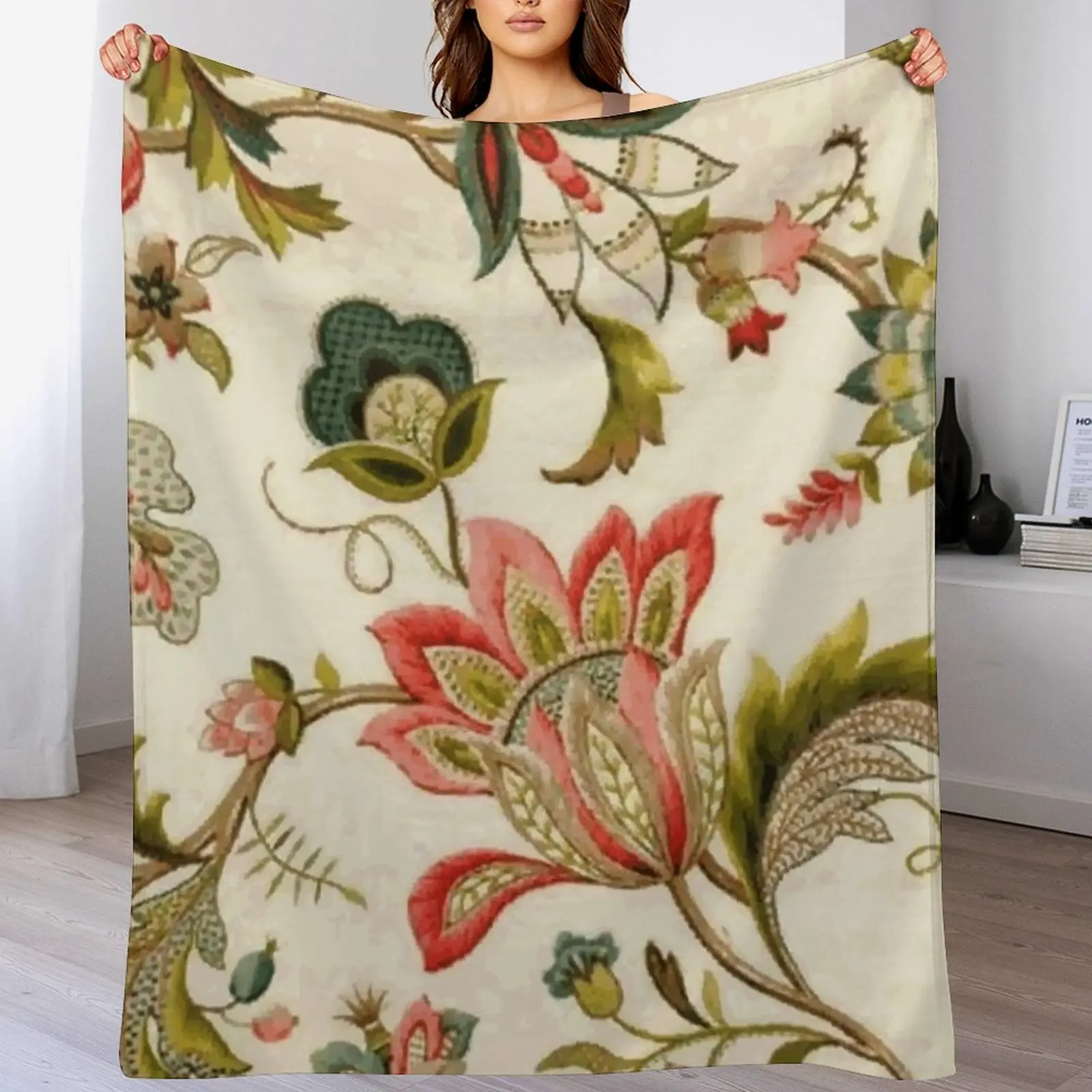 Embroidery Vector - Manta Decorativa com Padrão Floral Jacobean