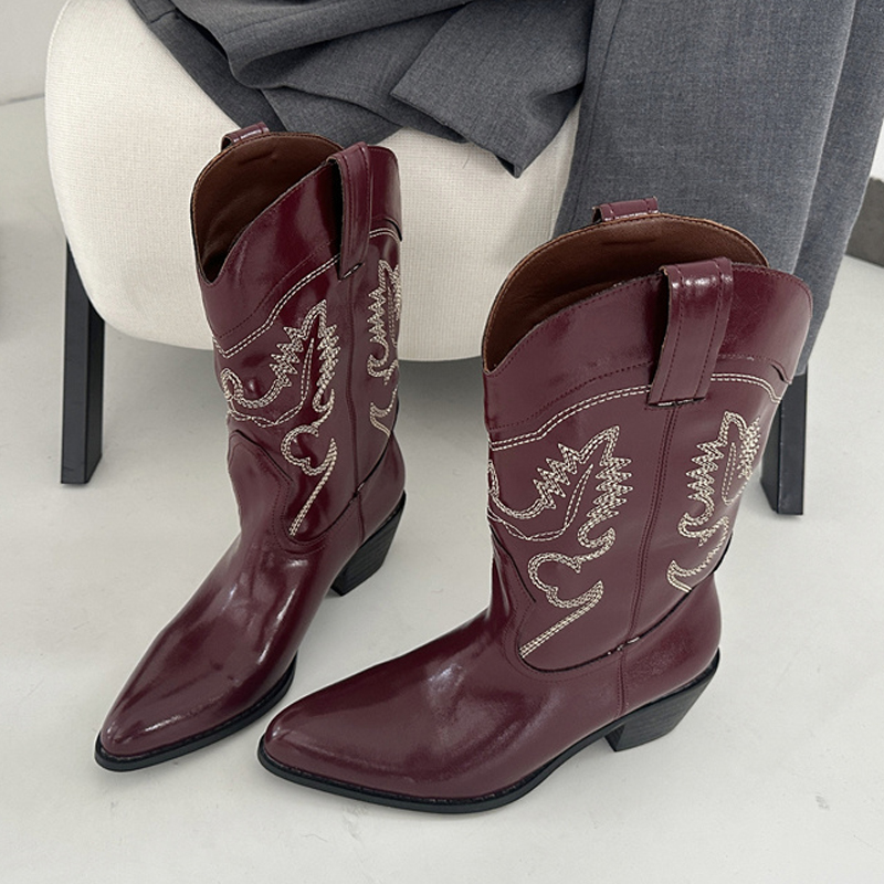 Embroidery Designer - Liyke designer vinho vermelho couro botas