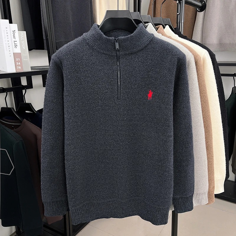 Embroidery Design Logo - Suéter masculino de gola alta com