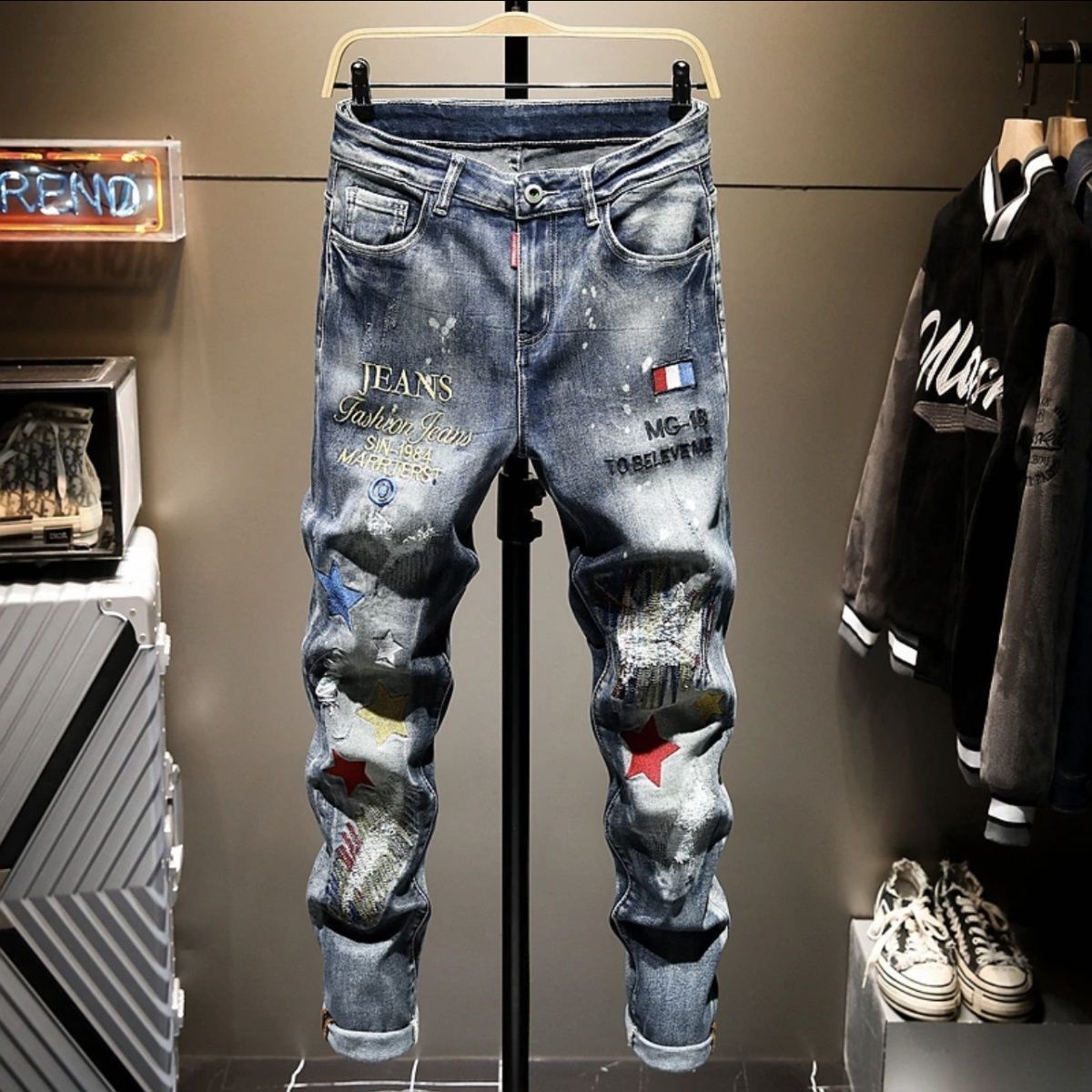Embroidery On Jeans - High-end indústria pesada americana rasgado bordado