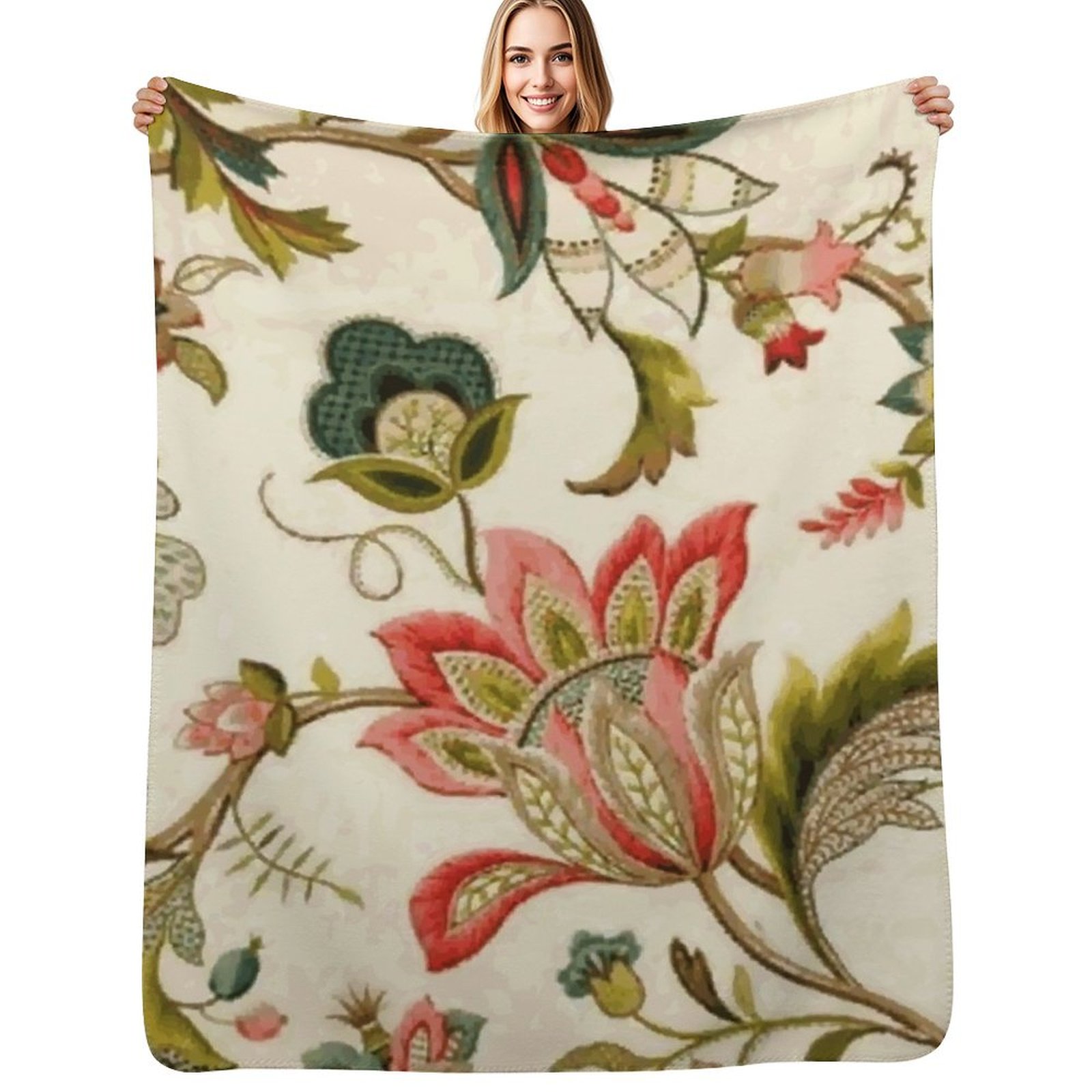 Embroidery Vector - Manta Decorativa com Padrão Floral Jacobean
