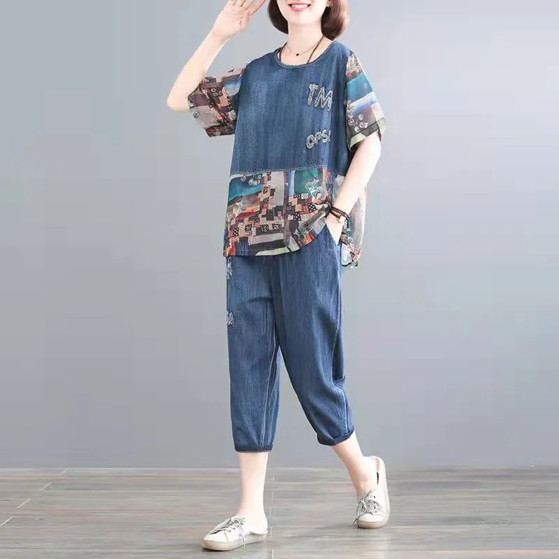 Embroidery On Jeans - 5xl verão conjuntos de jeans femininos