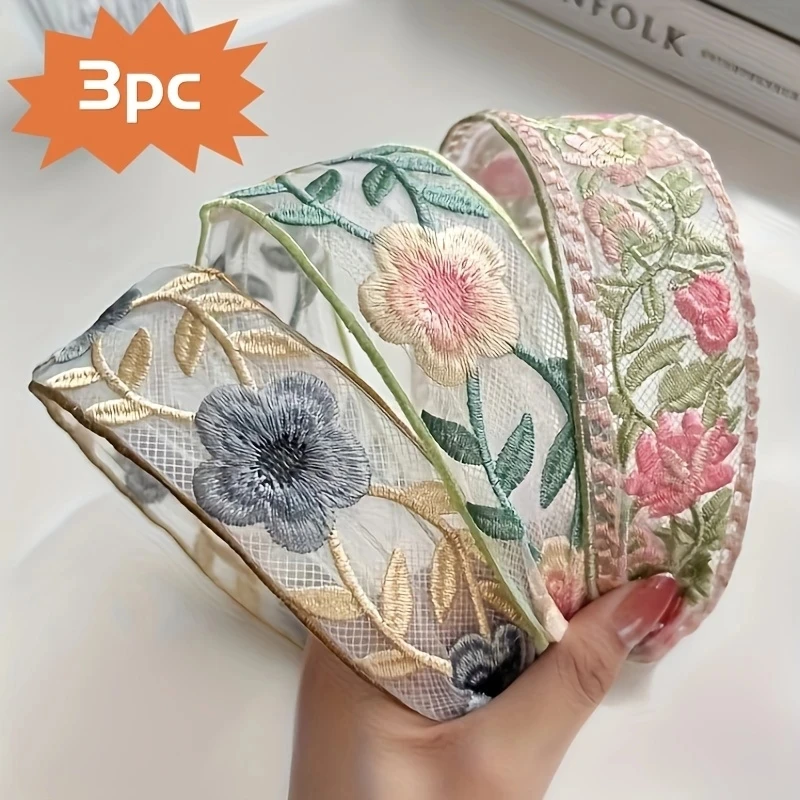 Embroidery Ring - 1/3 pçs elegante chiffon bordado flor