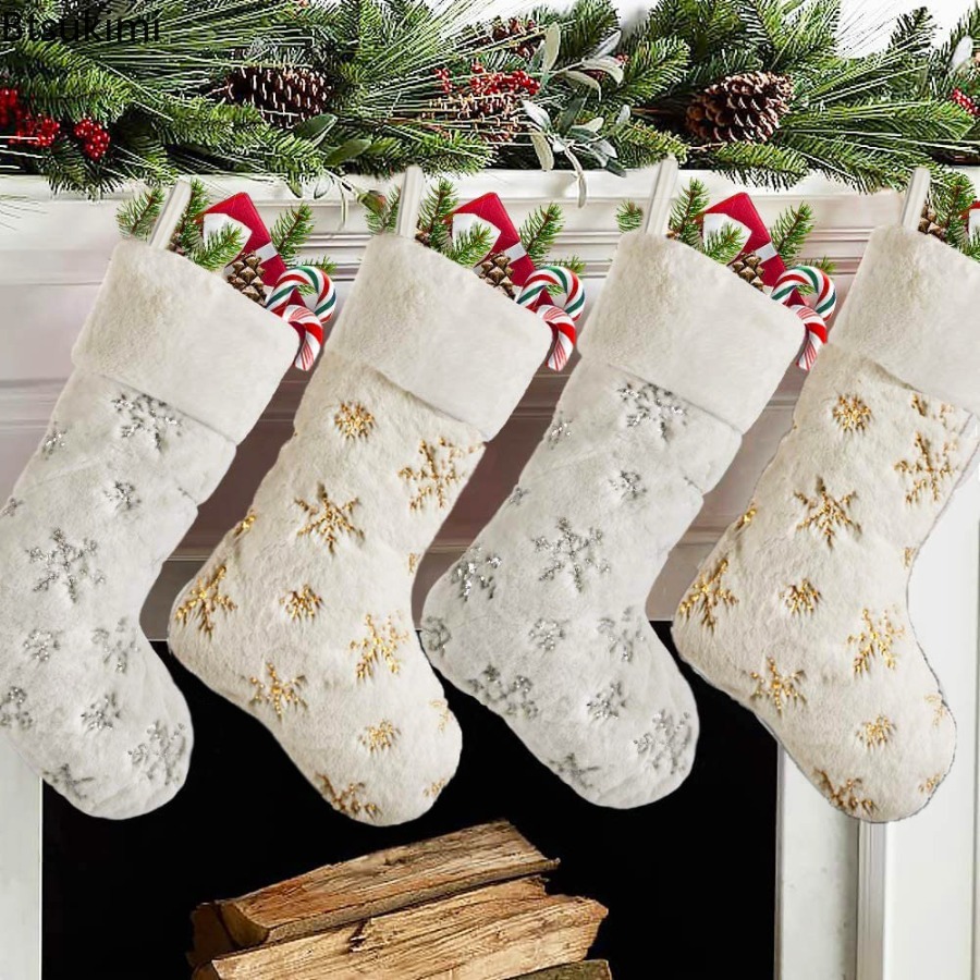 Embroidery Xmas Stocking - Nova Meia de Natal Branca de