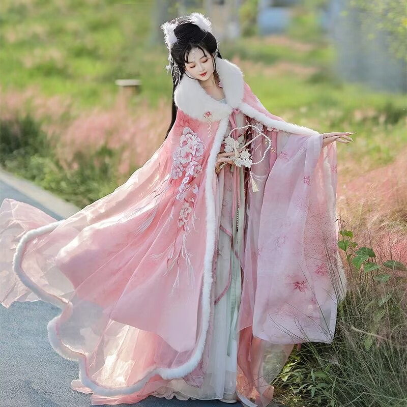 Embroidery Xmas - Rosa e vermelho hanfu manto vestido