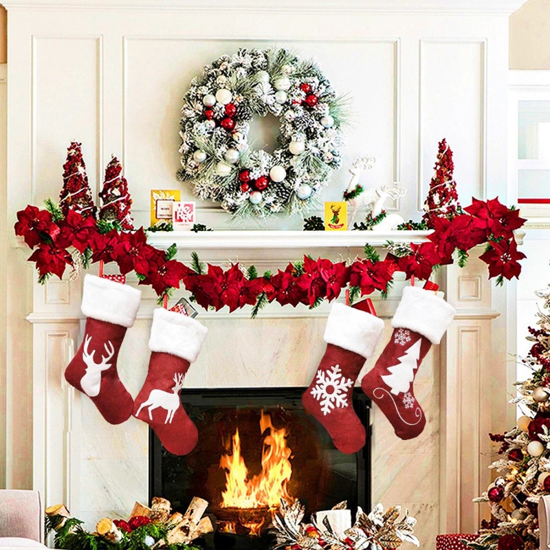 Vermelho santa meia elk floco  - Embroidery Xmas Stocking avaliação e preço