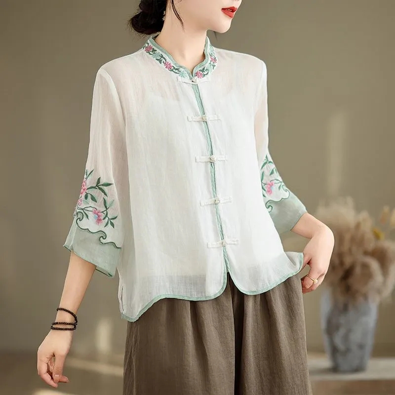 Camisa Feminina de Verão em Al - Embroidery Cardigan avaliação e preço