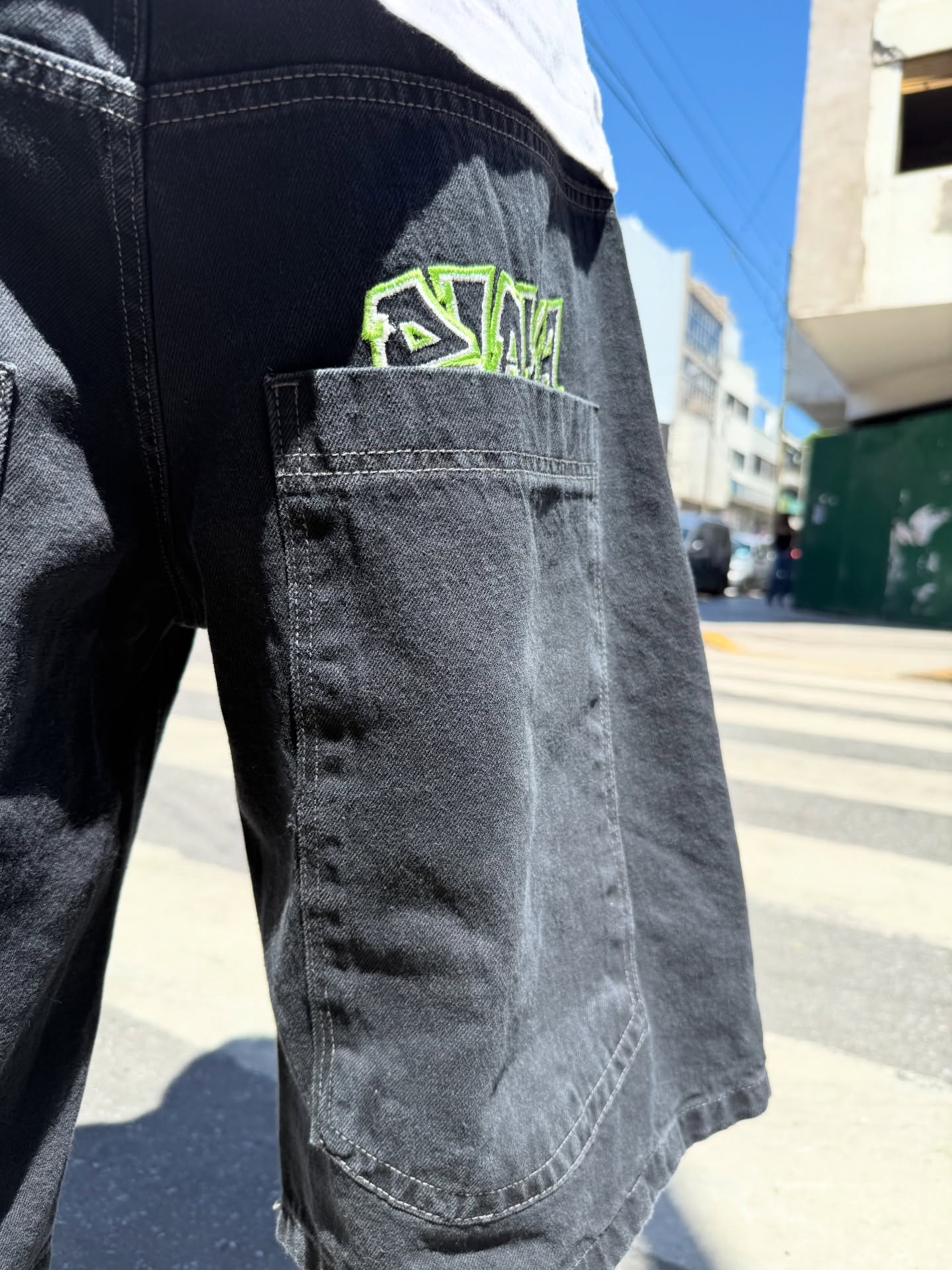 Y2k verde crânio denim calças  - Embroidery On Jeans avaliação e preço