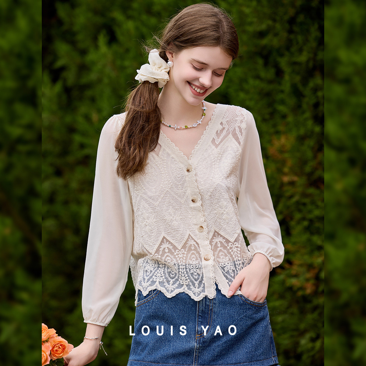 Louis yao doce renda com decot - Embroidery Cardigan avaliação e preço