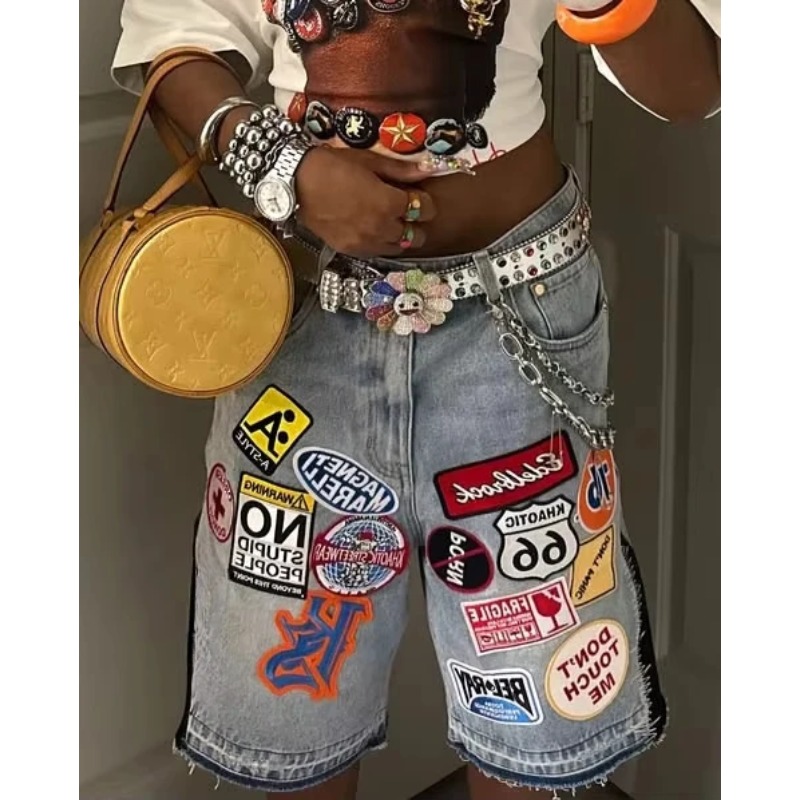Americano retro denim shorts y - Embroidery On Jeans avaliação e preço