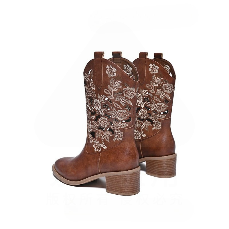 Botas Femininas Retrô de Couro - Embroidery Designer avaliação e preço