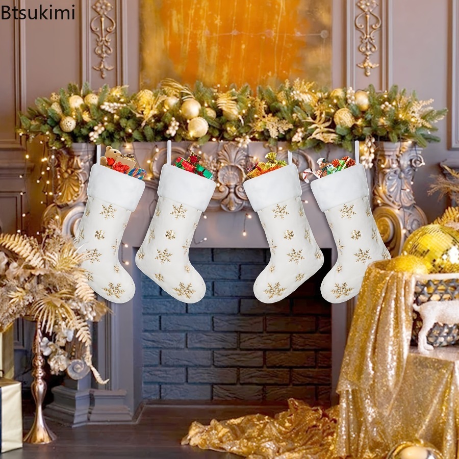 Nova Meia de Natal Branca de P - Embroidery Xmas Stocking avaliação e preço
