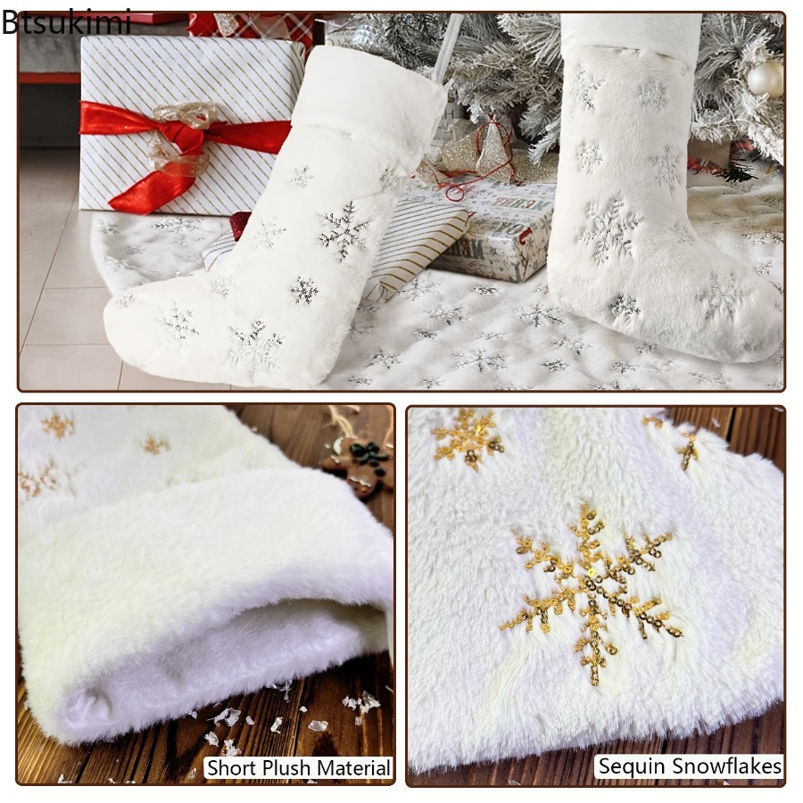 Nova Meia de Natal Branca de P - Embroidery Xmas Stocking avaliação e preço