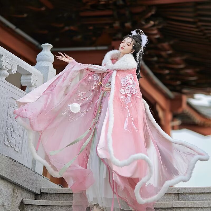 Rosa e vermelho hanfu manto ve - Embroidery Xmas avaliação e preço