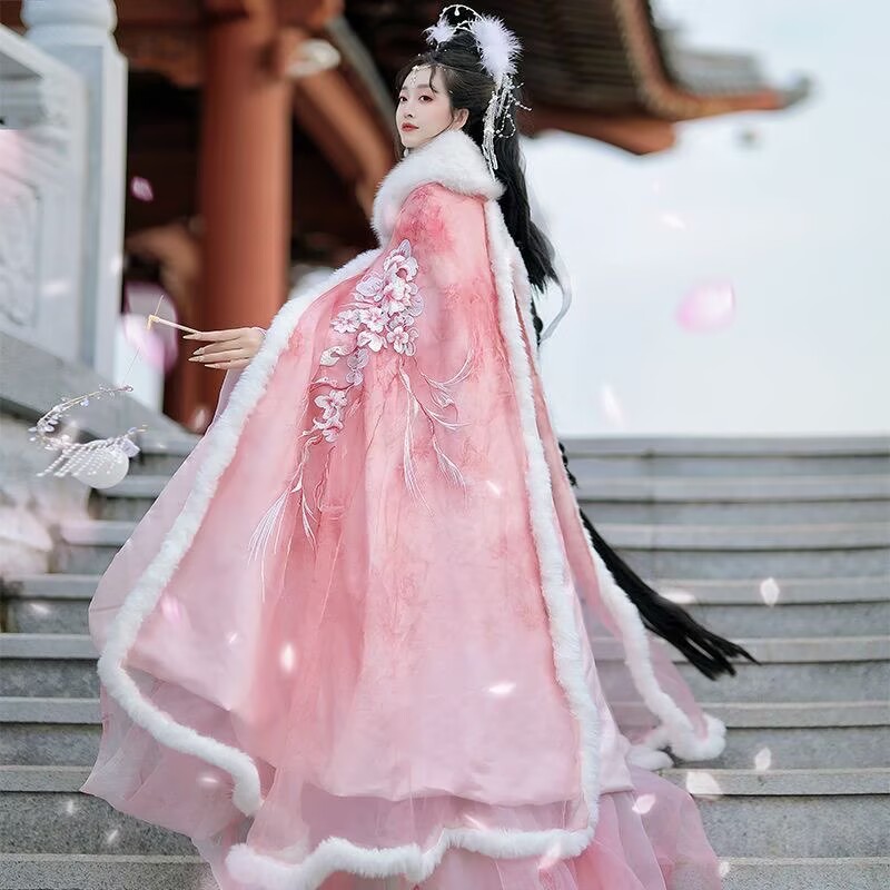 Rosa e vermelho hanfu manto ve - Embroidery Xmas avaliação e preço